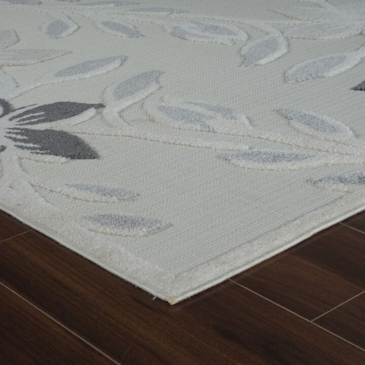 Alfombra Vintage Floral Cream Grey Indoor Outdoor Area Rug