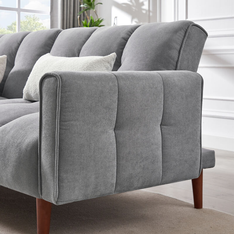 Modern Grey Convertible Futon with Pillows