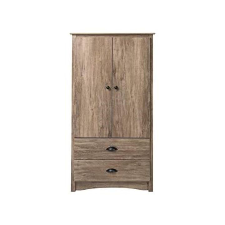 Hivvago Farm Home Rustic 2 Drawer Bedroom Storage Armoire Grey Oak