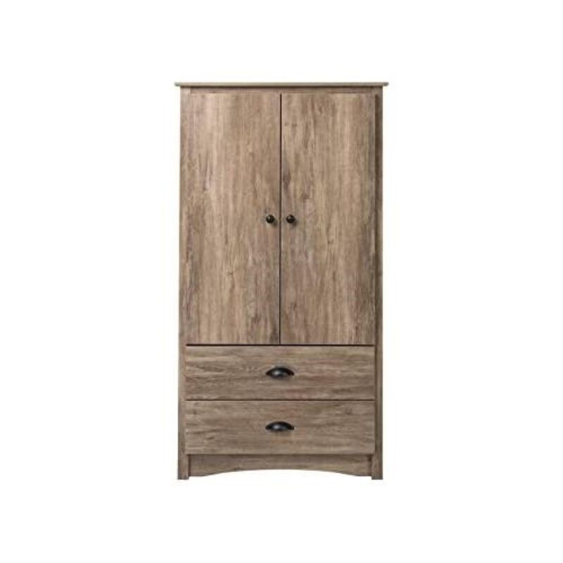 Hivvago Farm Home Rustic 2 Drawer Bedroom Storage Armoire Grey Oak