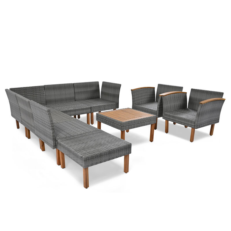 9-Piece Patio Rattan Furniture Set with Acacia Wood Legs