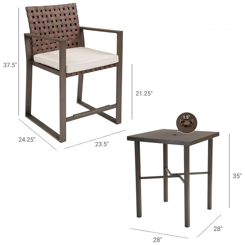 MONDAWE Outdoor Counter Height Bar Set with Wood Grain Texture (Set of 3)