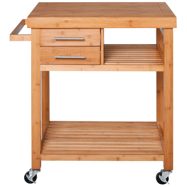 Indoor Distressed Moving Microwave Cart w/ 2 Storage Drawers Adjustable Shelves