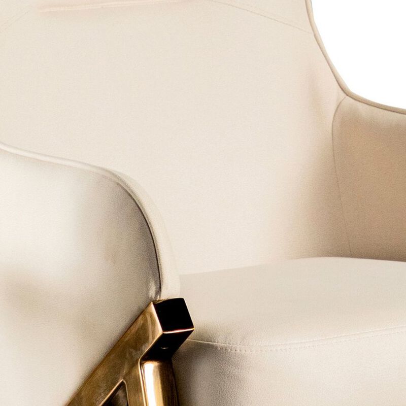 Arlo 33 Inch Accent Chair, Contoured Wingback, Beige Vegan Leather-Benzara