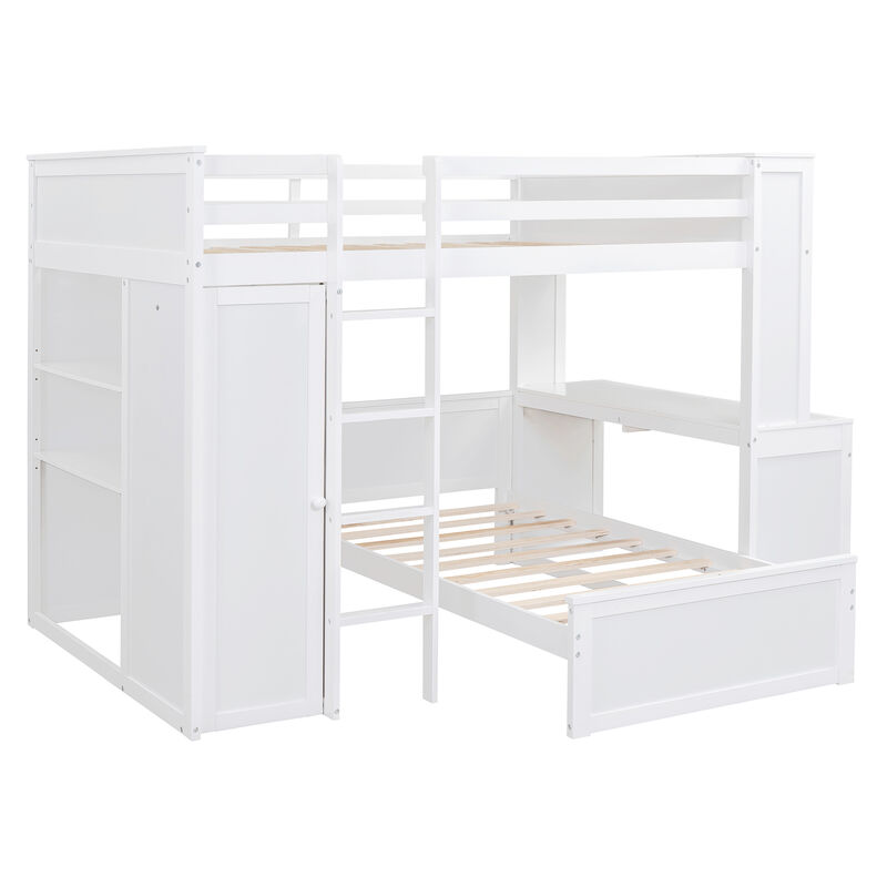 Merax Loft Bed with Storage Shelves and Wardrobe