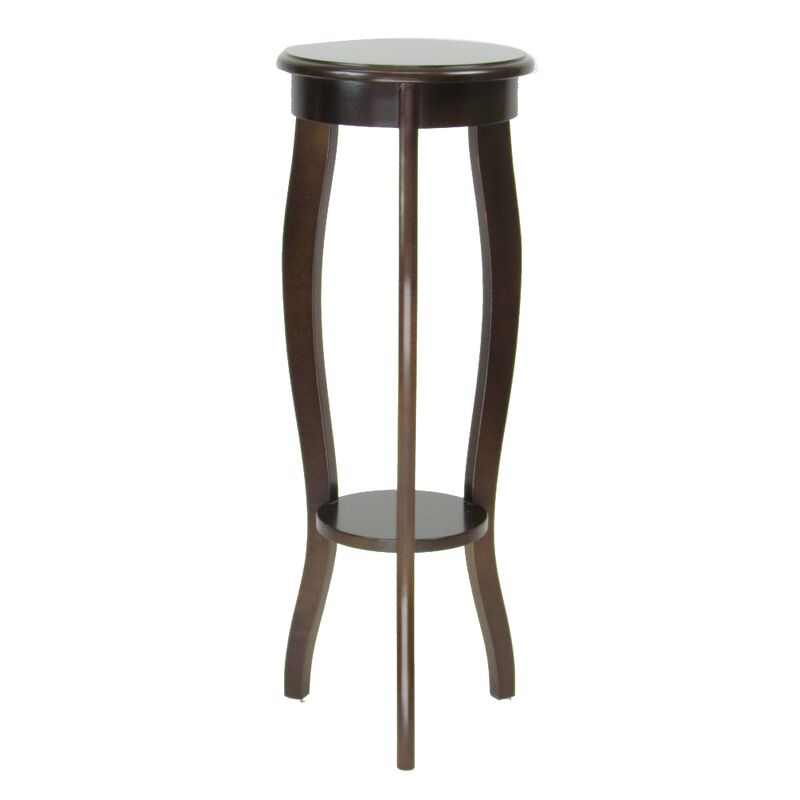 31.5 Inch Round Pedestal Stand with Open Bottom Shelf and Flared Legs,Brown-Benzara