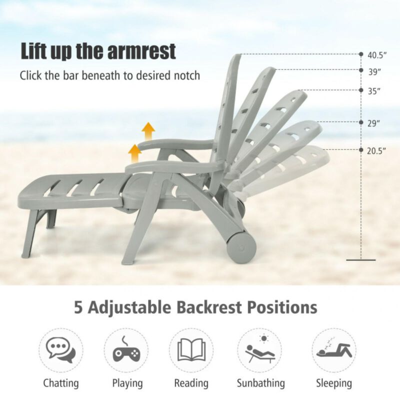 Hivvago 5 Position Adjustable Folding Lounger Chaise Chair on Wheels
