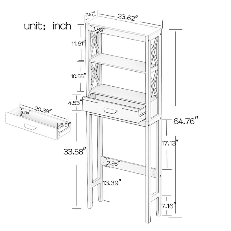 23.62 in. W. x 7.87 in. D x 64.96 in. H White Wood Linen Cabinet with 2 Open Shelves