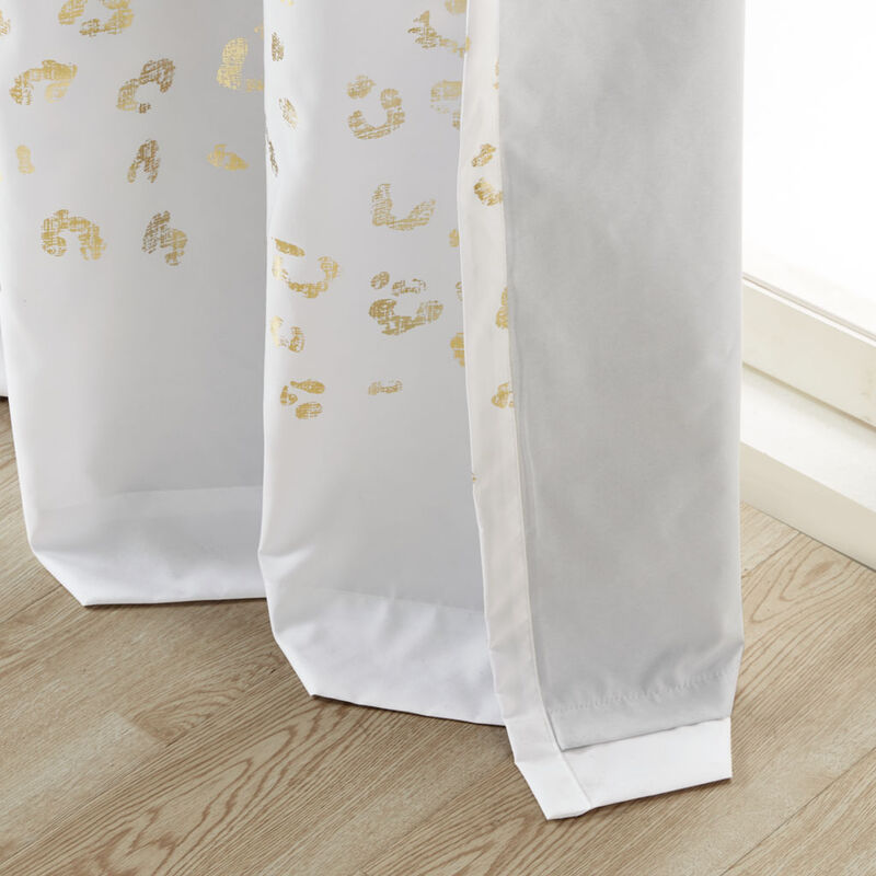 Gracie Mills Amos Total Blackout Grommet Curtain with Gold Metallic Animal Print