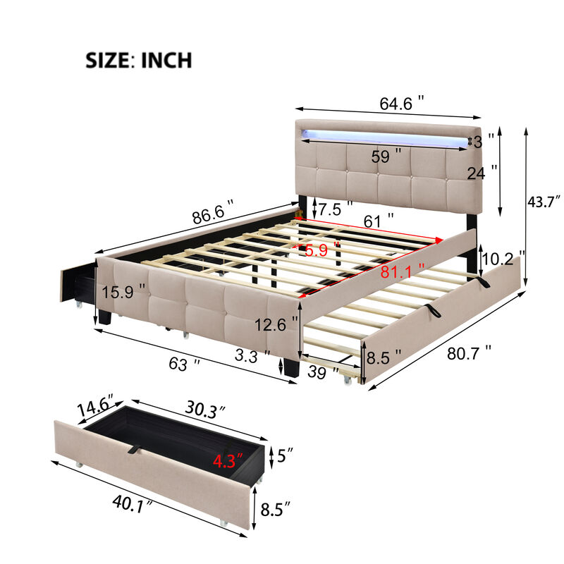 Merax Upholstered Platform Bed with LED Frame