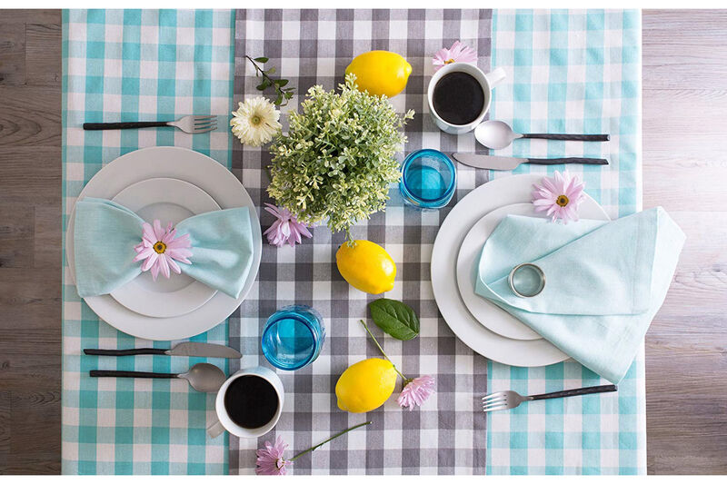 72" Charcoal Gray and White Checkered Rectangular Table Runner