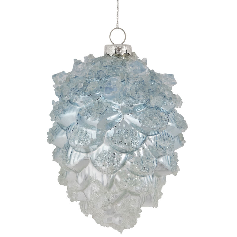 4.75" Blue Icy Pine Cone Glass Christmas Ornament