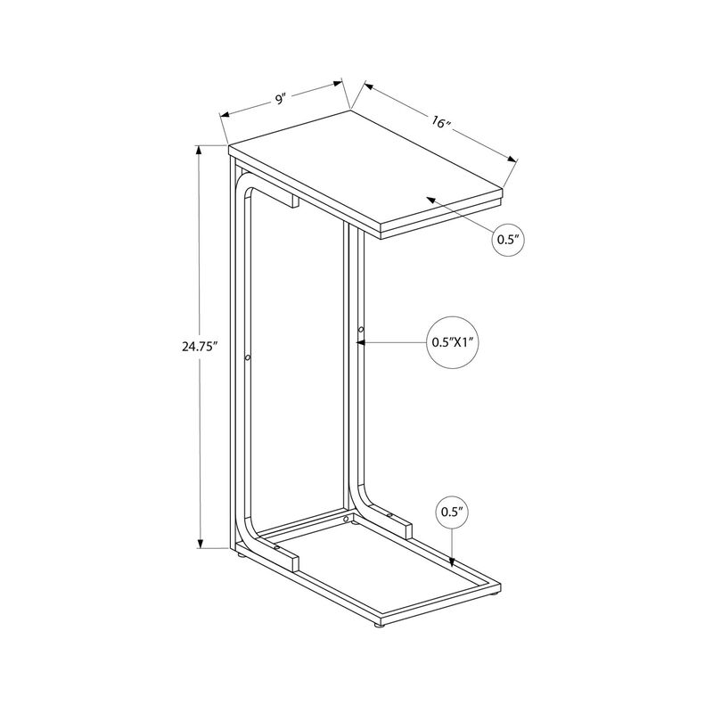 Monarch Specialties I 3478 Accent Table, C-shaped, End, Side, Snack, Living Room, Bedroom, Metal, Laminate, White, Contemporary, Modern