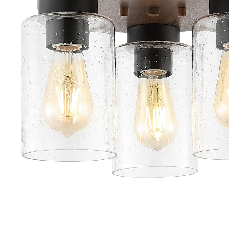 Nola 3-Light Bohemian Farmhouse Iron/Seeded Glass LED Semi Flush Mount
