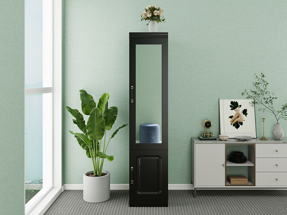 71" H Closet with Doors Black Wooden Armoire Wardrobe Closet with Mirror Clothes Storage Closet Bedroom Armoires Wood Wardrobe Storage Closet Cabinet with Hanging Rod Shelf 1 Mirror, 1 Doors Black 20.6"D x 15.8"W x 71"H