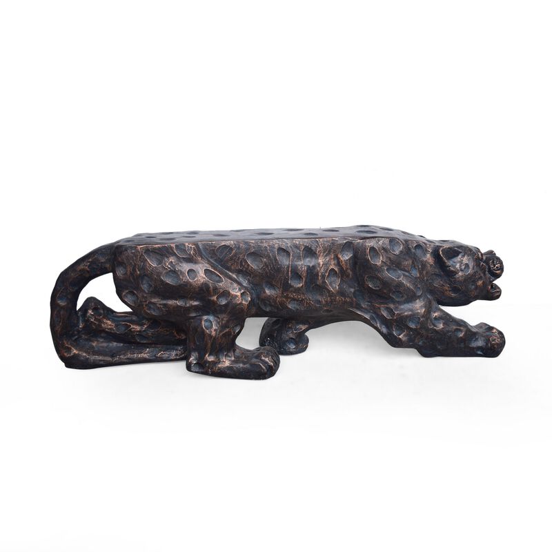 Outdoor Garden Bench, Leopard Faux Concrete, Copper Finish, 52 Inch - Benzara
