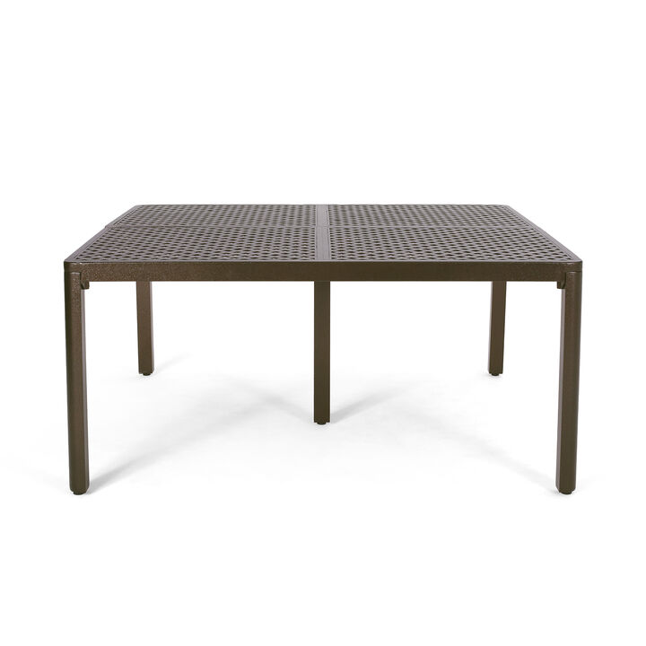 Riley Outdoor Dining Table, Glossy Black Metal Lattice, Square 61 Inch - Benzara