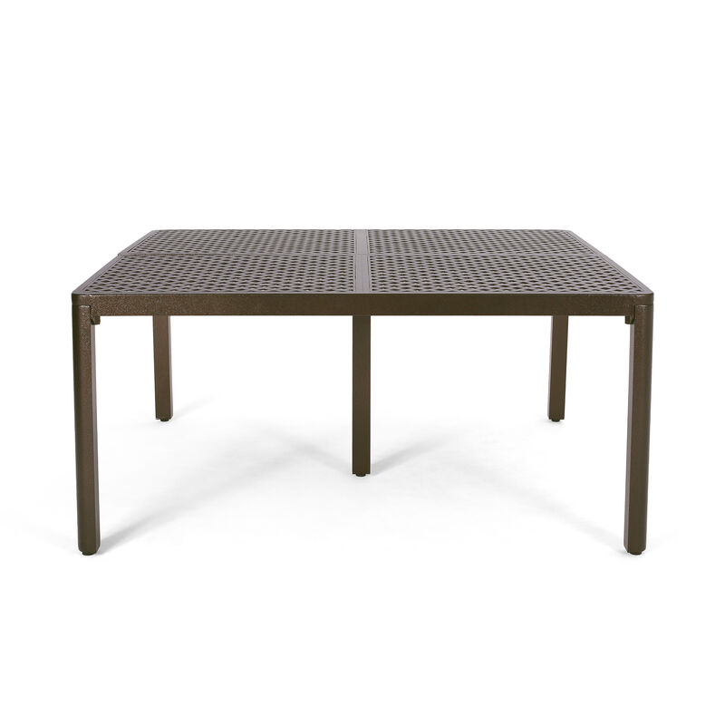 Riley Outdoor Dining Table, Glossy Black Metal Lattice, Square 61 Inch - Benzara