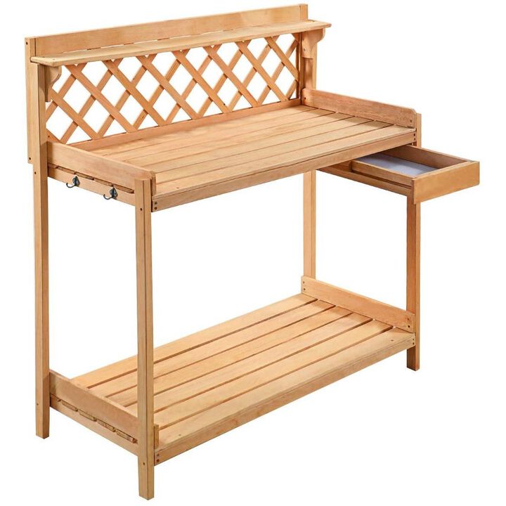 Hivvago Solid Wood Garden Work Table Potting Bench in Natural Finish