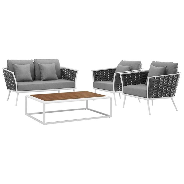 Stance 4 Piece Outdoor Patio Aluminum Sectional Sofa Set - White Gray