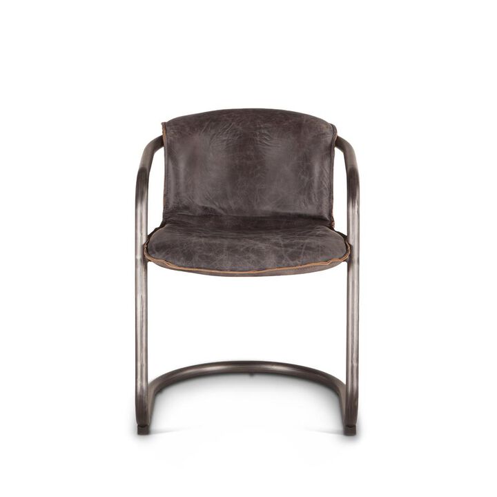 Belen Kox Distressed Antique Ebony Leather Dining Chairs, Set of 2, Belen Kox