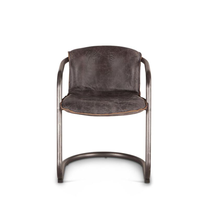 Belen Kox Distressed Antique Ebony Leather Dining Chairs, Set of 2, Belen Kox