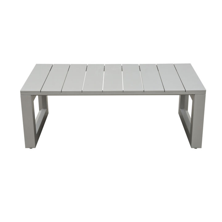 Outdoor Showcase: Contemporary Cocktail Table - Neutral Style, Beveled End Panels, Geodesic Pattern - Rust-Resistant, Scratch & Weather-Resistant Aluminum Frame