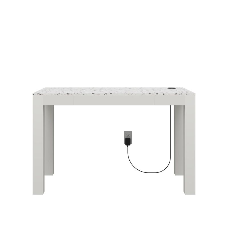 CosmoLiving by Cosmopolitan Astor Desk w/ Wireless Charger, White with Terrazzo Top