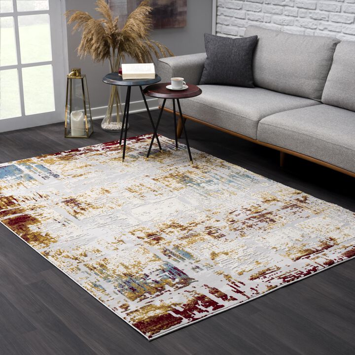 Vogue Contemporary Abstract Beige Red Indoor Area Rug
