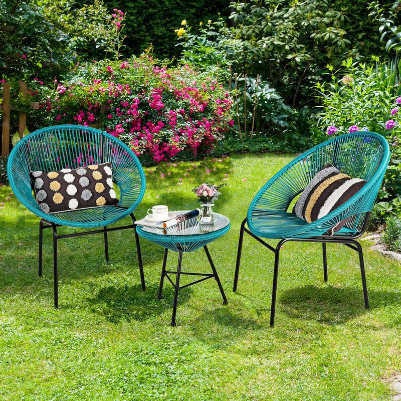 3 Pieces Patio Acapulco Furniture Bistro Set with Glass Table