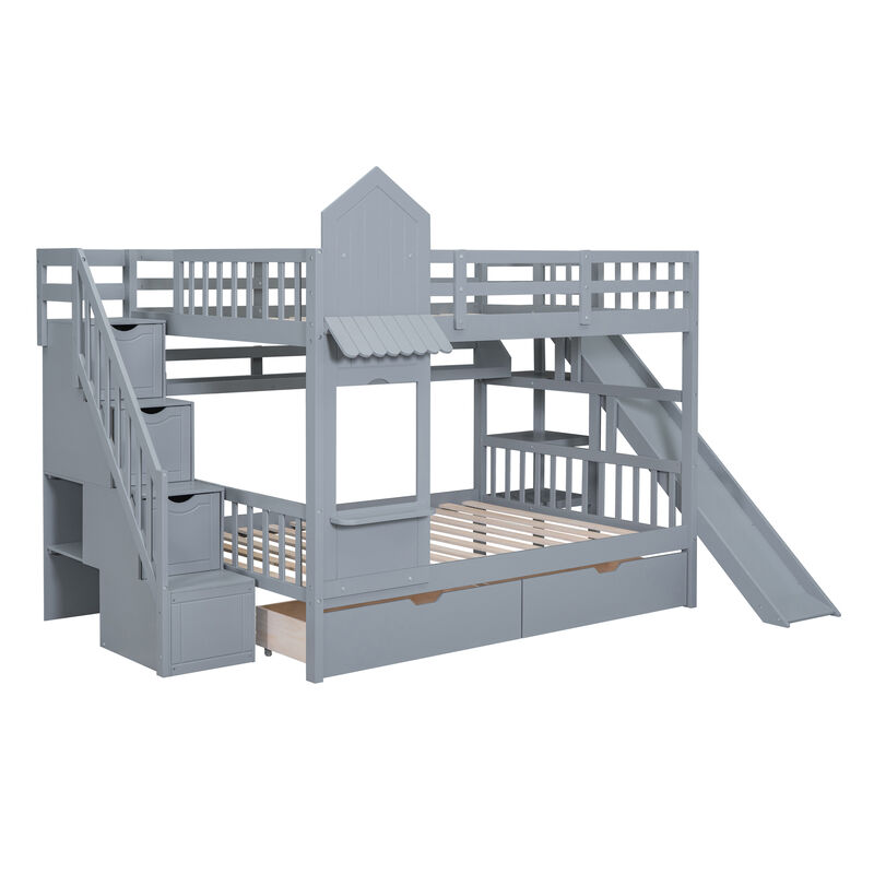 Merax Castle Bunk Bed with 2 Drawers