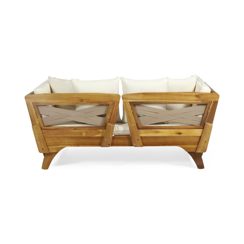 Merax Acacia Wood Patio Convertible Couch Sofa Bed