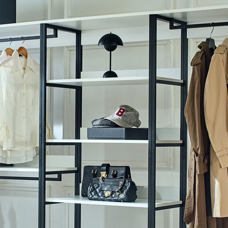 FC Design Klair Living White Freestanding Walk in Wood Closet System with Metal Frame