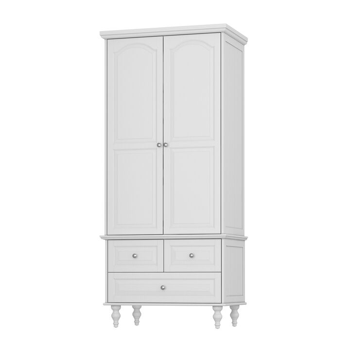 White Paint Wood 2-Door Armoires with Hanging Rod, 3-Drawers, Adjustable Shelves 70.9 in. H x 31.5 in. W x 19.7 in. D