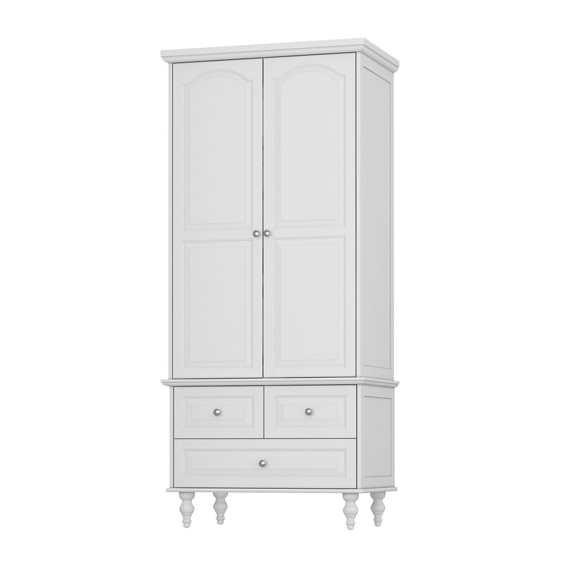 White Paint Wood 2-Door Armoires with Hanging Rod, 3-Drawers, Adjustable Shelves 70.9 in. H x 31.5 in. W x 19.7 in. D
