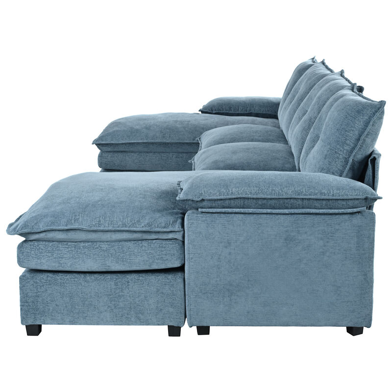Merax U-Shaped Chenille Sectional Sofa with Adjustable Armrest Pillows