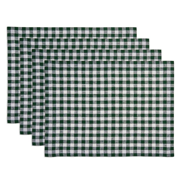 Solino Home 100% Pure Linen 14 x 19 Inch Placemats Set of 4 | Gingham Check