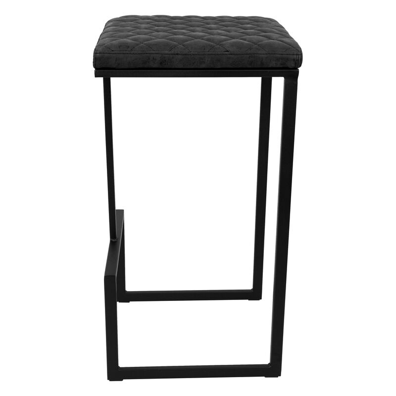 LeisureMod Quincy Quilted Stitched Leather Bar Stools – Set of 2, Modern and Comfortable Seating