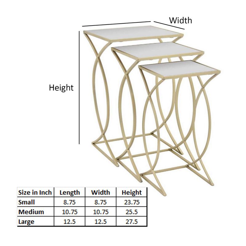 Rikki Plant Stand Table Set of 3, Curved Base, Modern Champagne Metal - Benzara