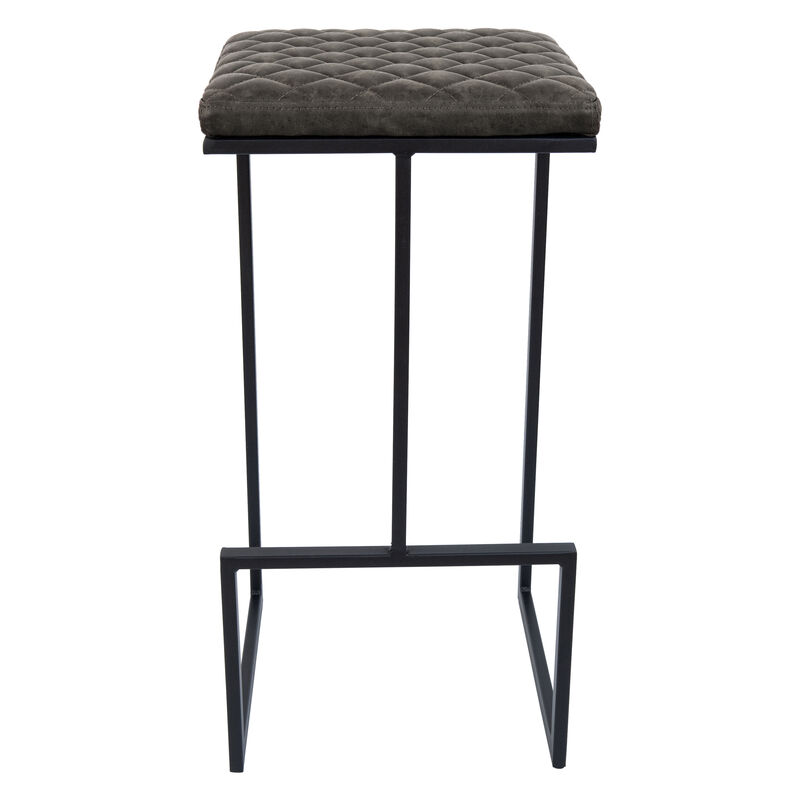 LeisureMod Bar Stool Upholstered in Leather with Diamond-Shaped Stitch Design and Powder-Coated Metal Sled Base for Modern Home, Kitchen, Bars Quincy Collection
