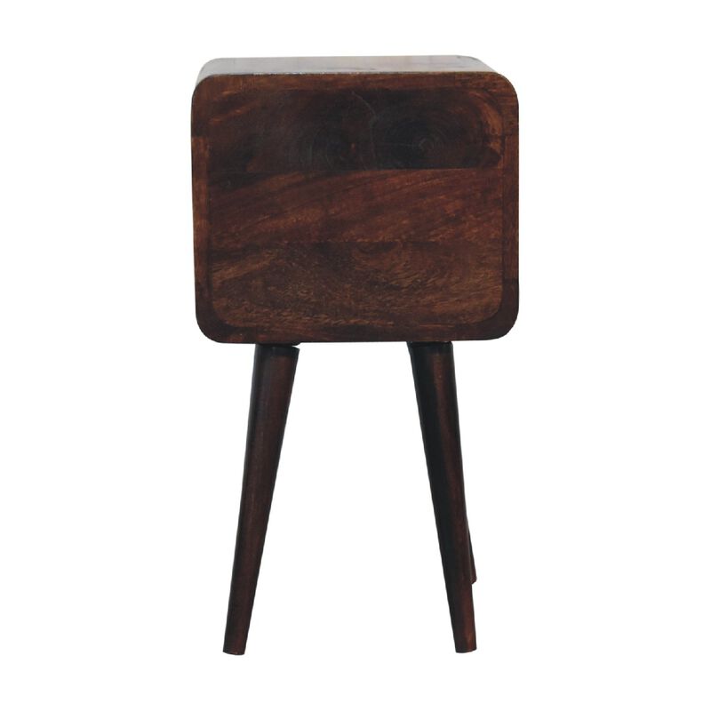 Mini Light Walnut  Solid Wood 2 Drawers Curved NightStand