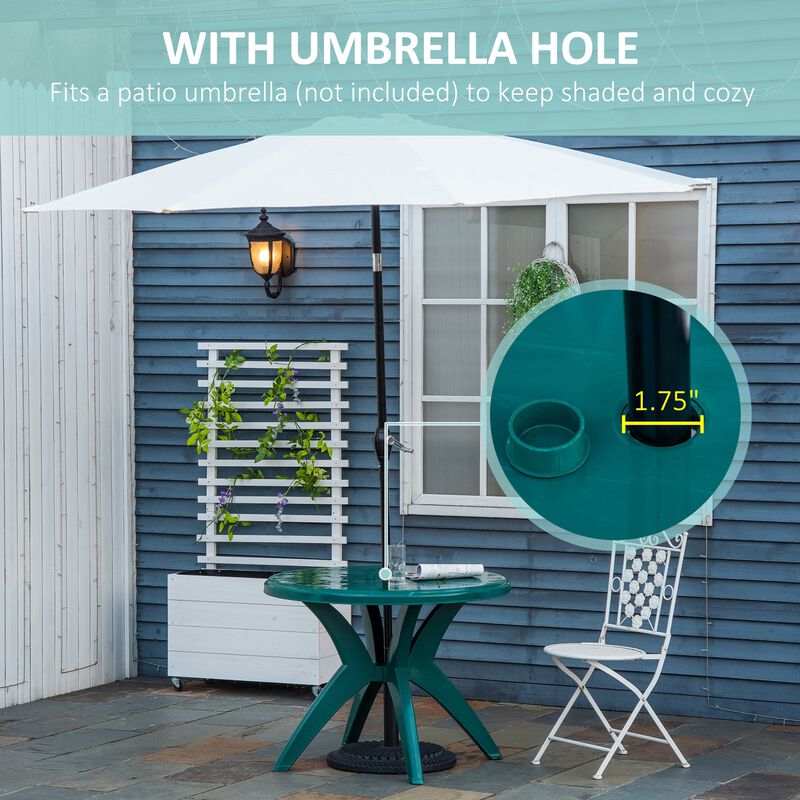 Green Garden Table: Round Outdoor Bistro Table with Umbrella Hole