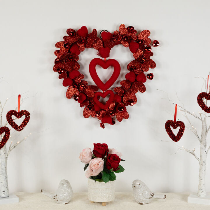 Red Heart Shaped Glittered Valentine's Day Wreath  22-Inch