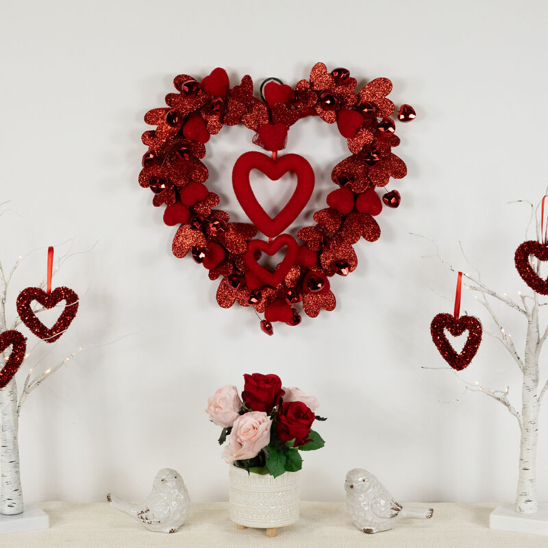 Red Heart Shaped Glittered Valentine's Day Wreath  22-Inch