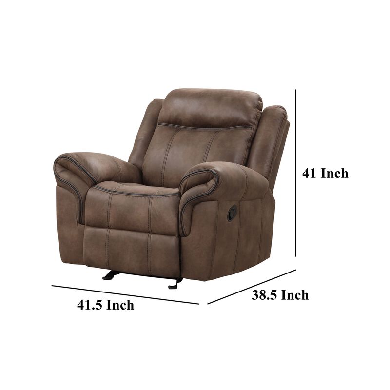 Arisa Manual Glider Recliner Chair, Brown Faux Leather, Pillow Arms