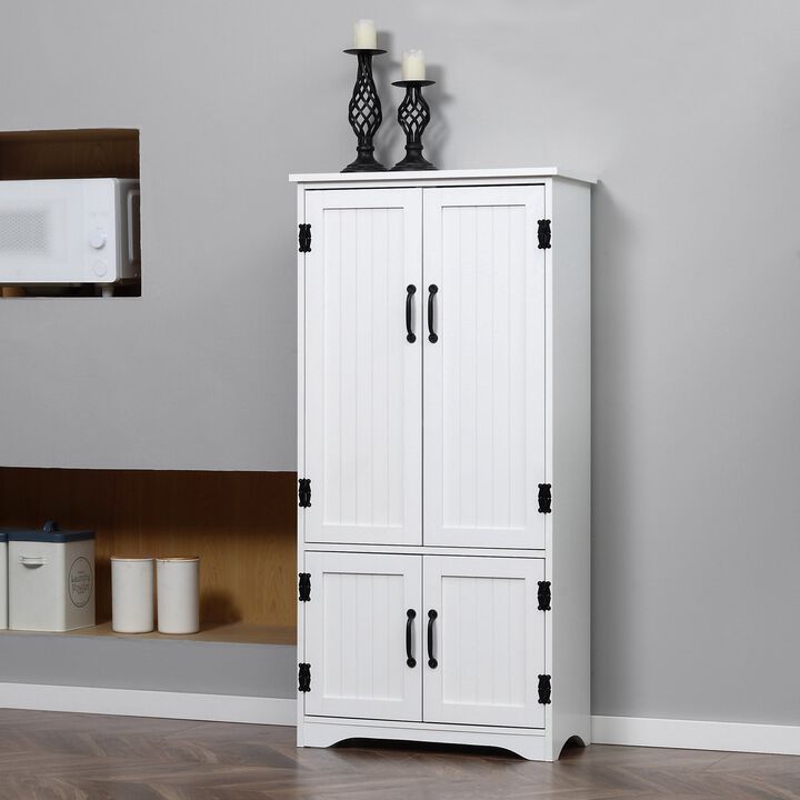 White Kitchen Storage: Floor Cabinet with 4 Doors and Adjustable Shelves