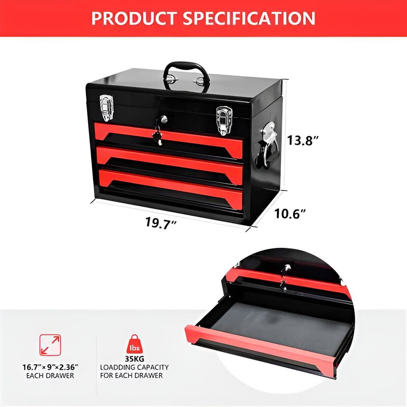 Heavy-Duty Tool Box with 3 Drawers for Easy Access and Storage