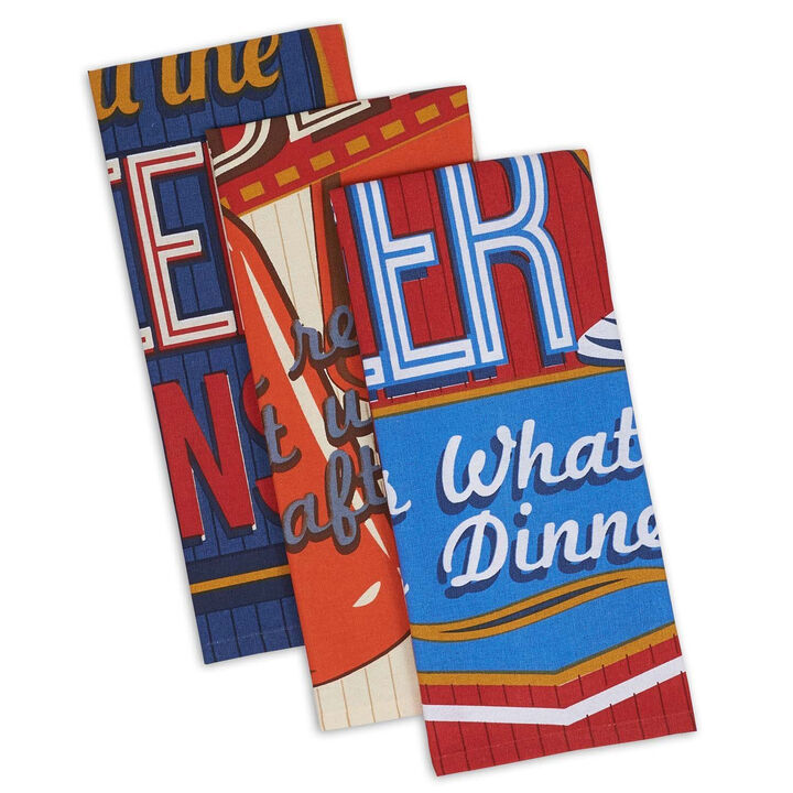 Set of 3 Assorted Retro Beer Print Dish Towel  18"