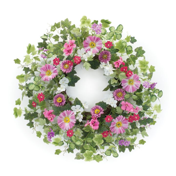 Mixed Floral Wreath Decorative Door or Wall Accent for Home or Seasonal Decor