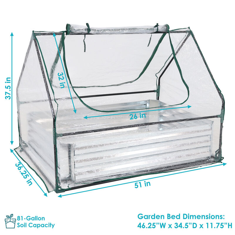 Sunnydaze Galvanized Steel Raised Bed with Greenhouse Kit - 4 ft x 3 ft